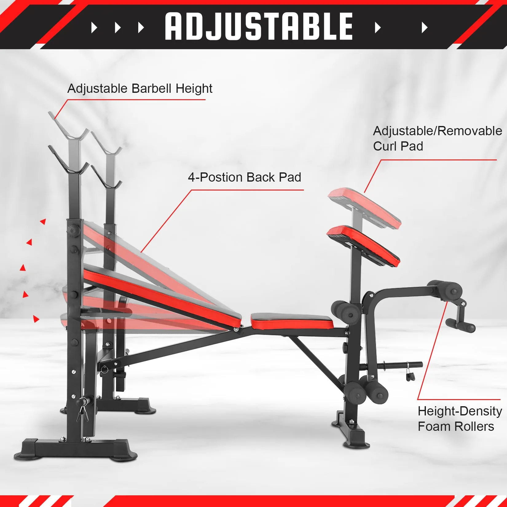 4-in-1 Foldable Workout Bench Set w/ Barbell Rack & Leg Developer Preacher Curl Rack
