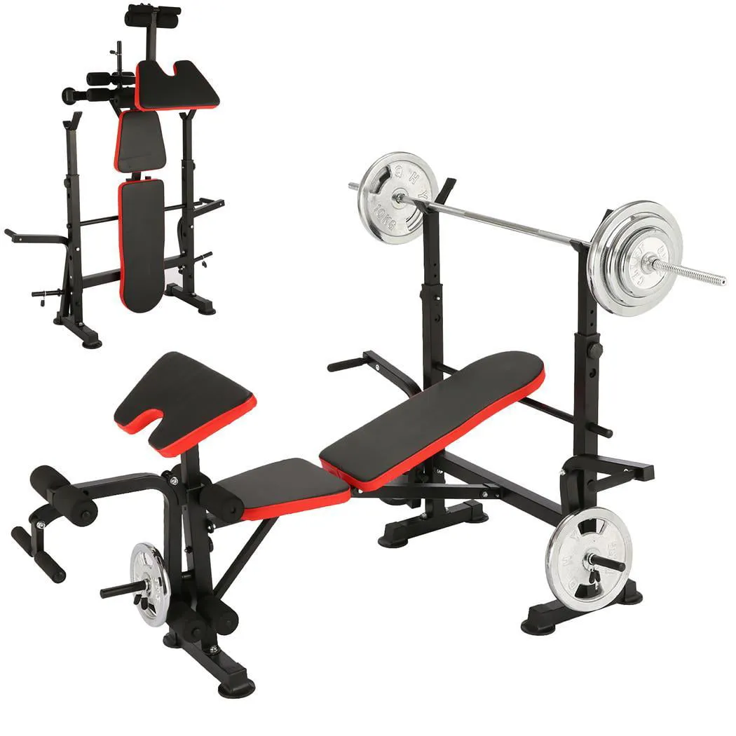 4-in-1 Foldable Workout Bench Set w/ Barbell Rack & Leg Developer Preacher Curl Rack