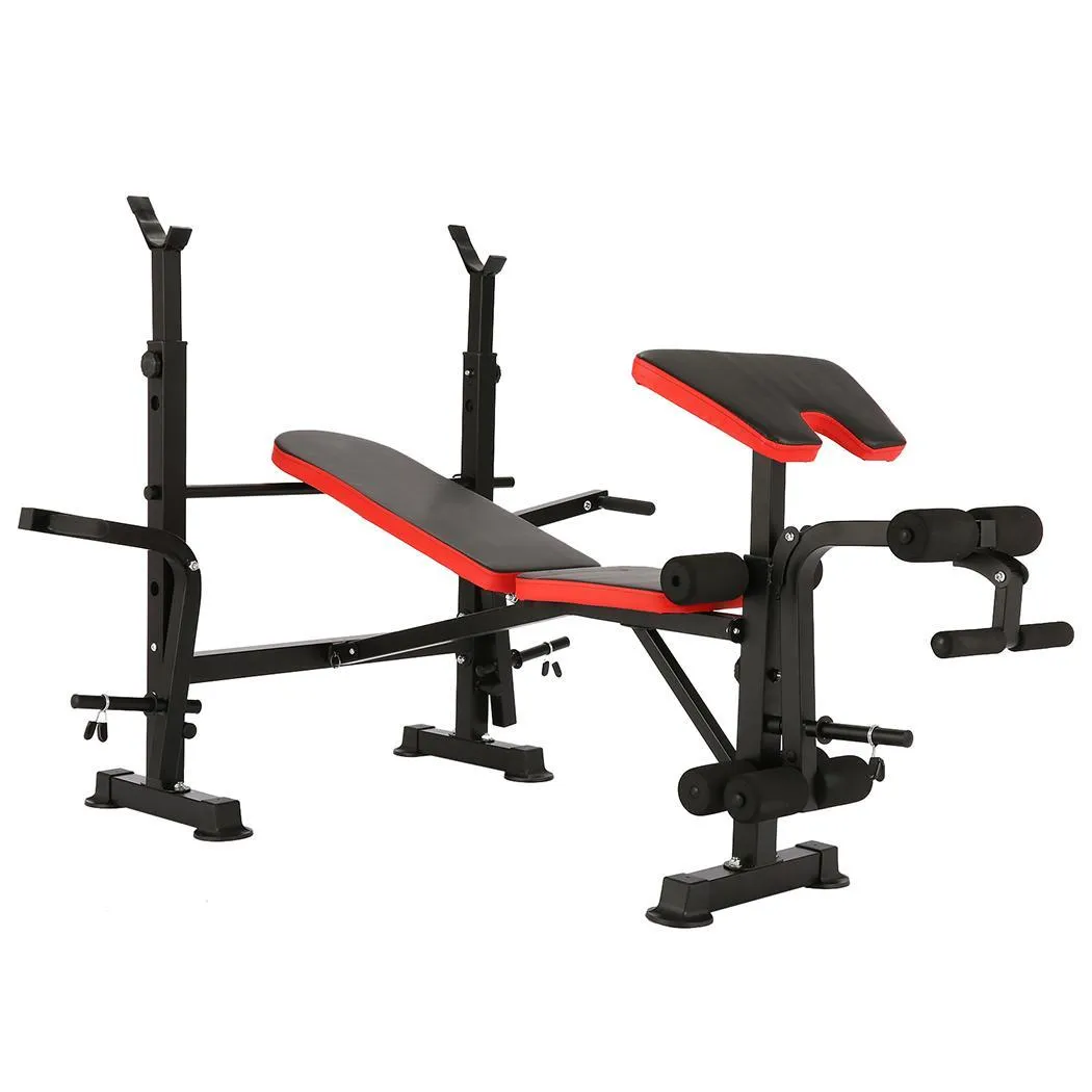 4-in-1 Foldable Workout Bench Set w/ Barbell Rack & Leg Developer Preacher Curl Rack