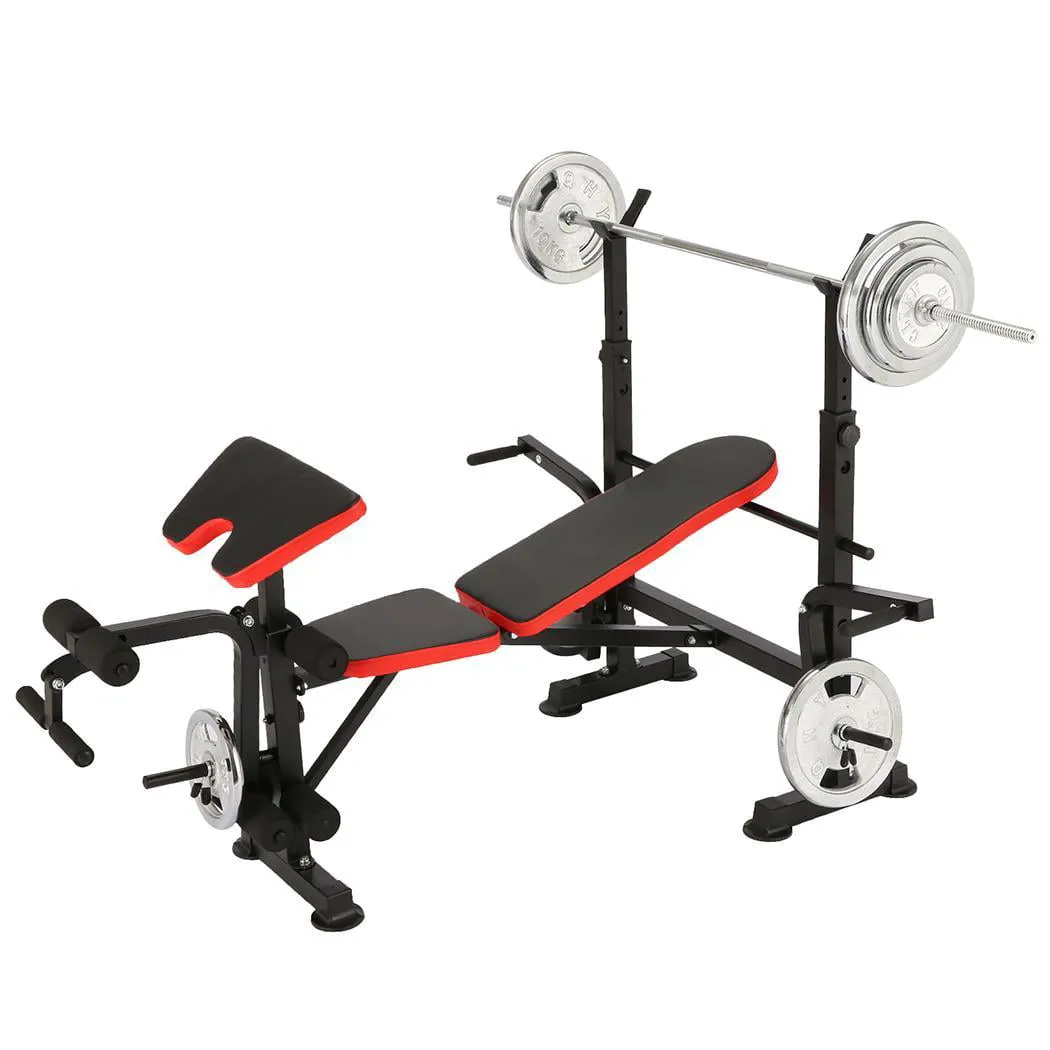 4-in-1 Foldable Workout Bench Set w/ Barbell Rack & Leg Developer Preacher Curl Rack