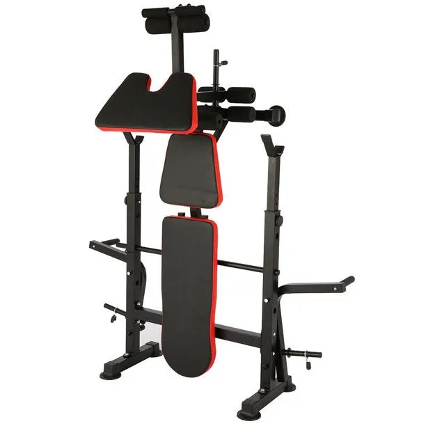 4-in-1 Foldable Workout Bench Set w/ Barbell Rack & Leg Developer Preacher Curl Rack