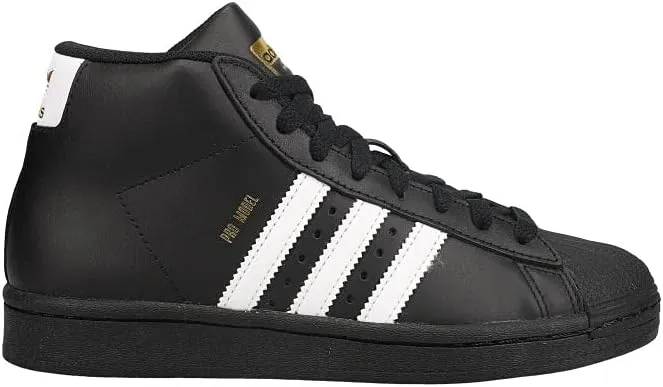 adidas Originals unisex-child Pro Model Sneaker , Black/White/Gold Foil , 4.5 Big Kid