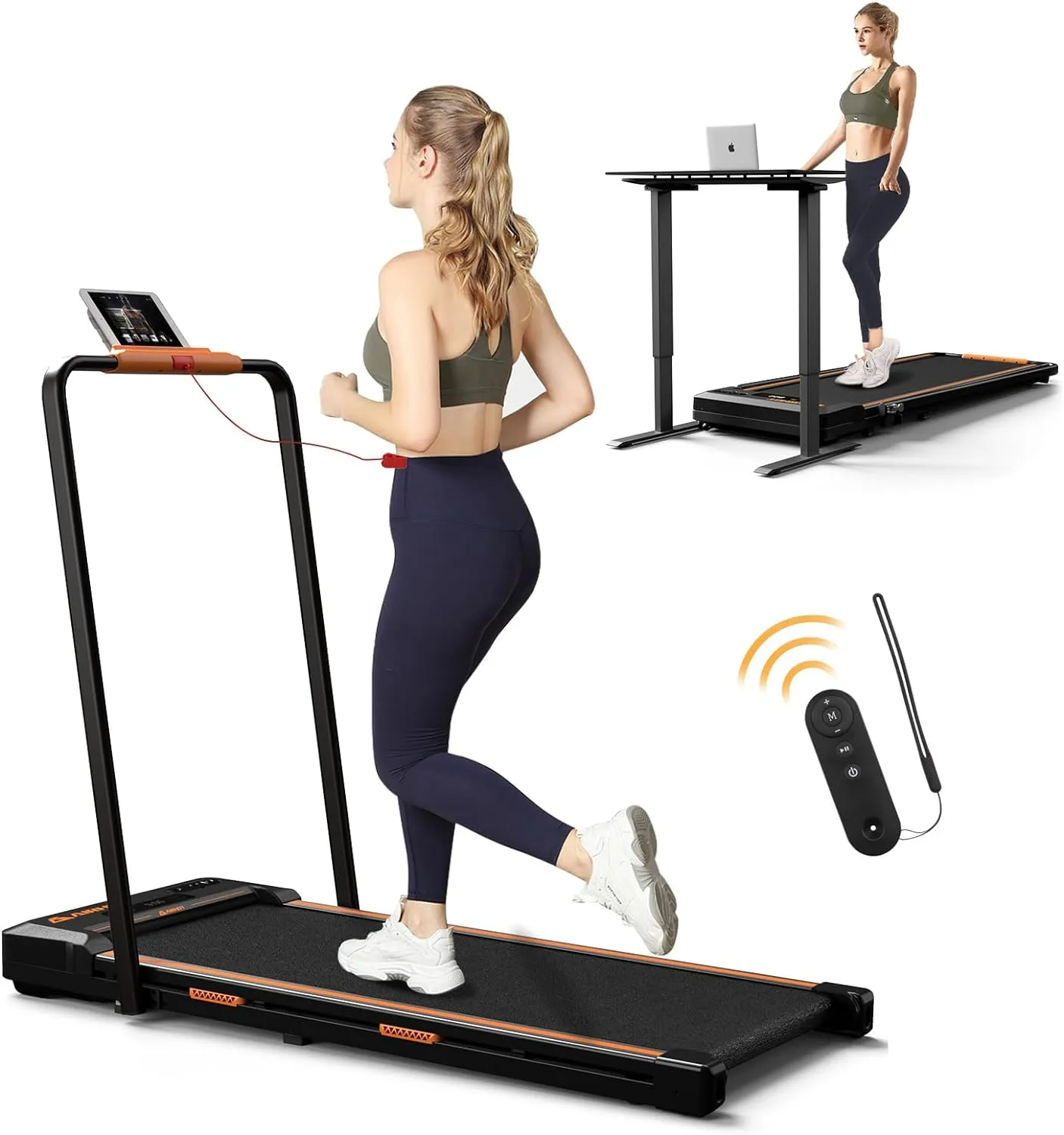 AIRHOT Under Desk Treadmill, Walking Pad 2 in 1 for Walking and Jogging, Portable Walking Treadmill with Remote Control Lanyard for Home/Office, 2.5HP Low-Noise Desk Treadmill in LED Display