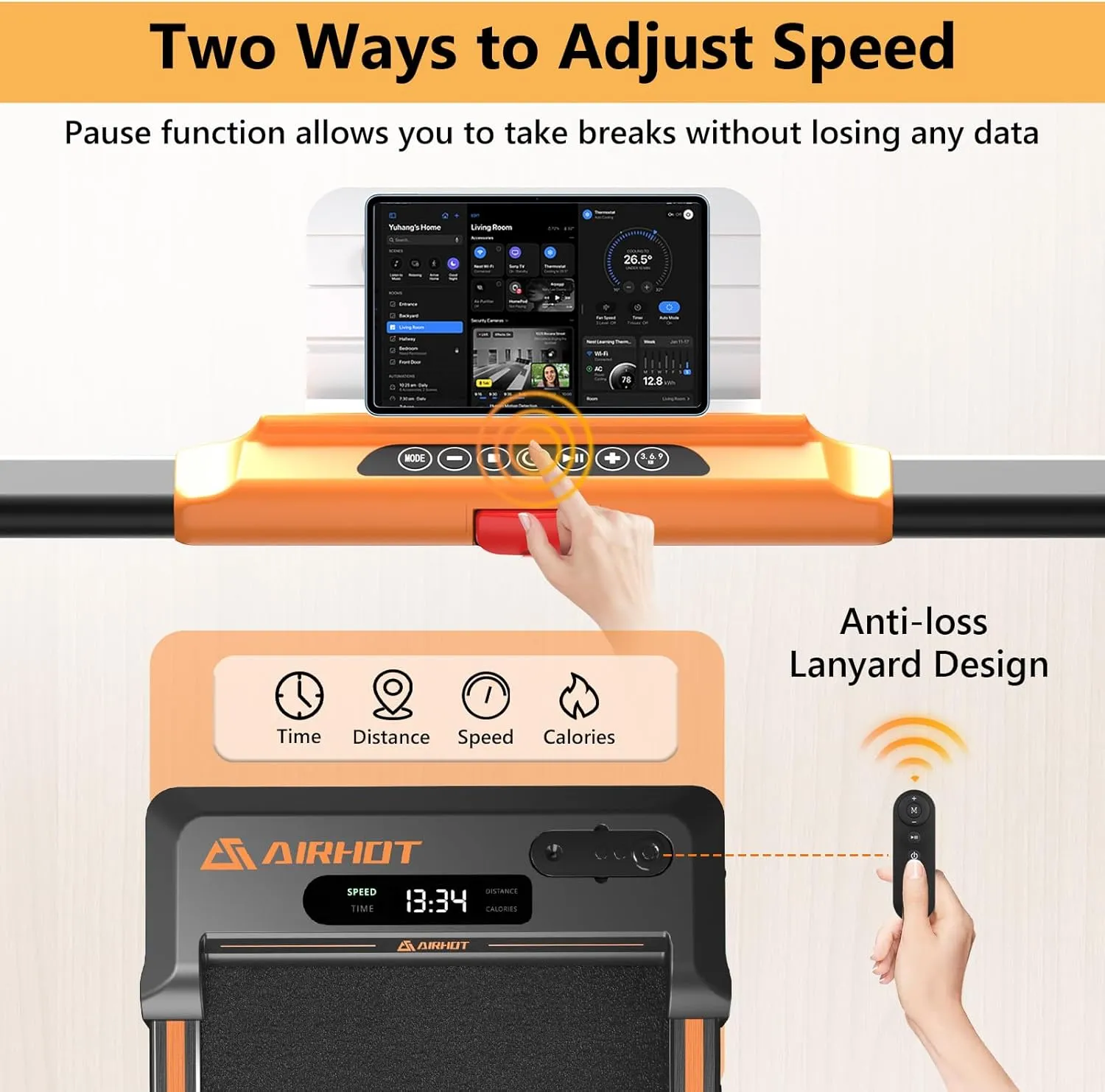 AIRHOT Under Desk Treadmill, Walking Pad 2 in 1 for Walking and Jogging, Portable Walking Treadmill with Remote Control Lanyard for Home/Office, 2.5HP Low-Noise Desk Treadmill in LED Display