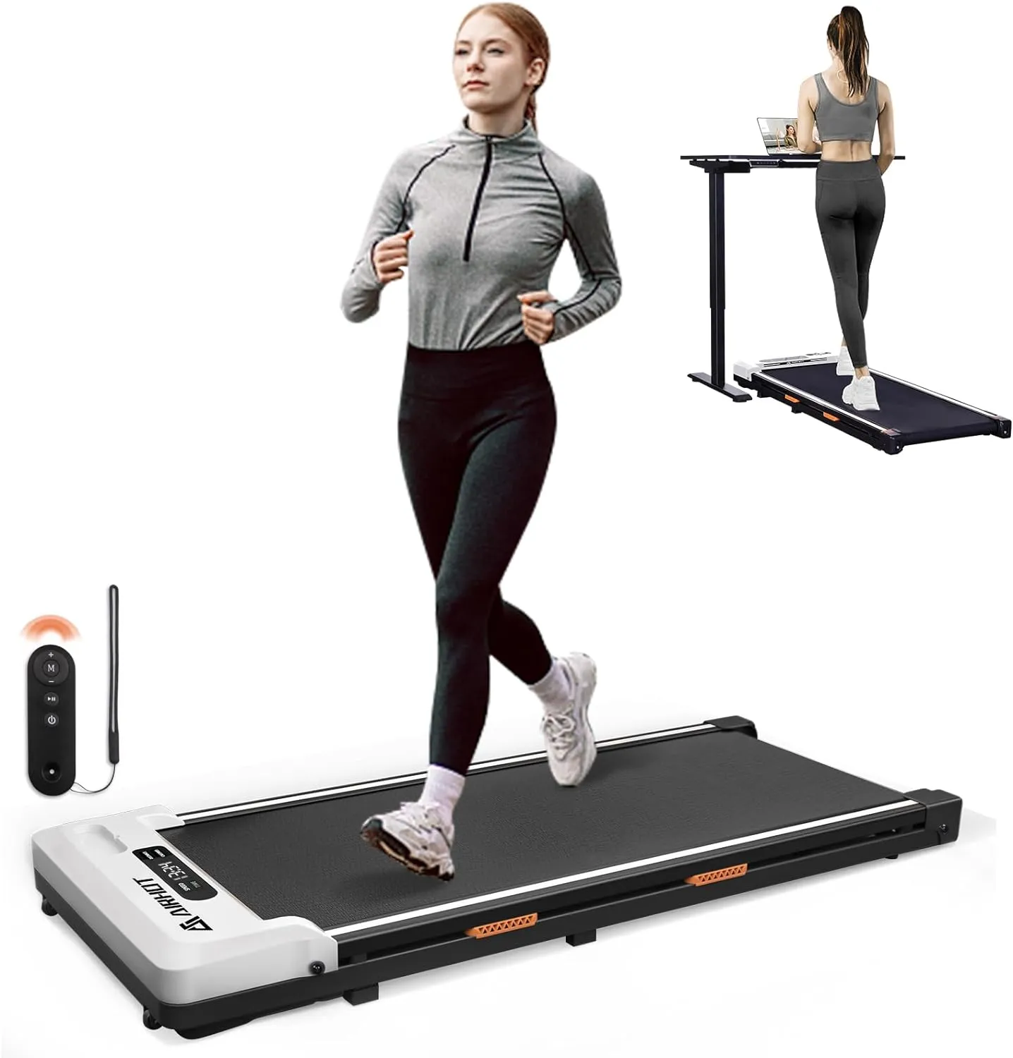 AIRHOT Under Desk Treadmill, Walking Pad 2 in 1 for Walking and Jogging, Portable Walking Treadmill with Remote Control Lanyard for Home/Office, 2.5HP Low-Noise Desk Treadmill in LED Display