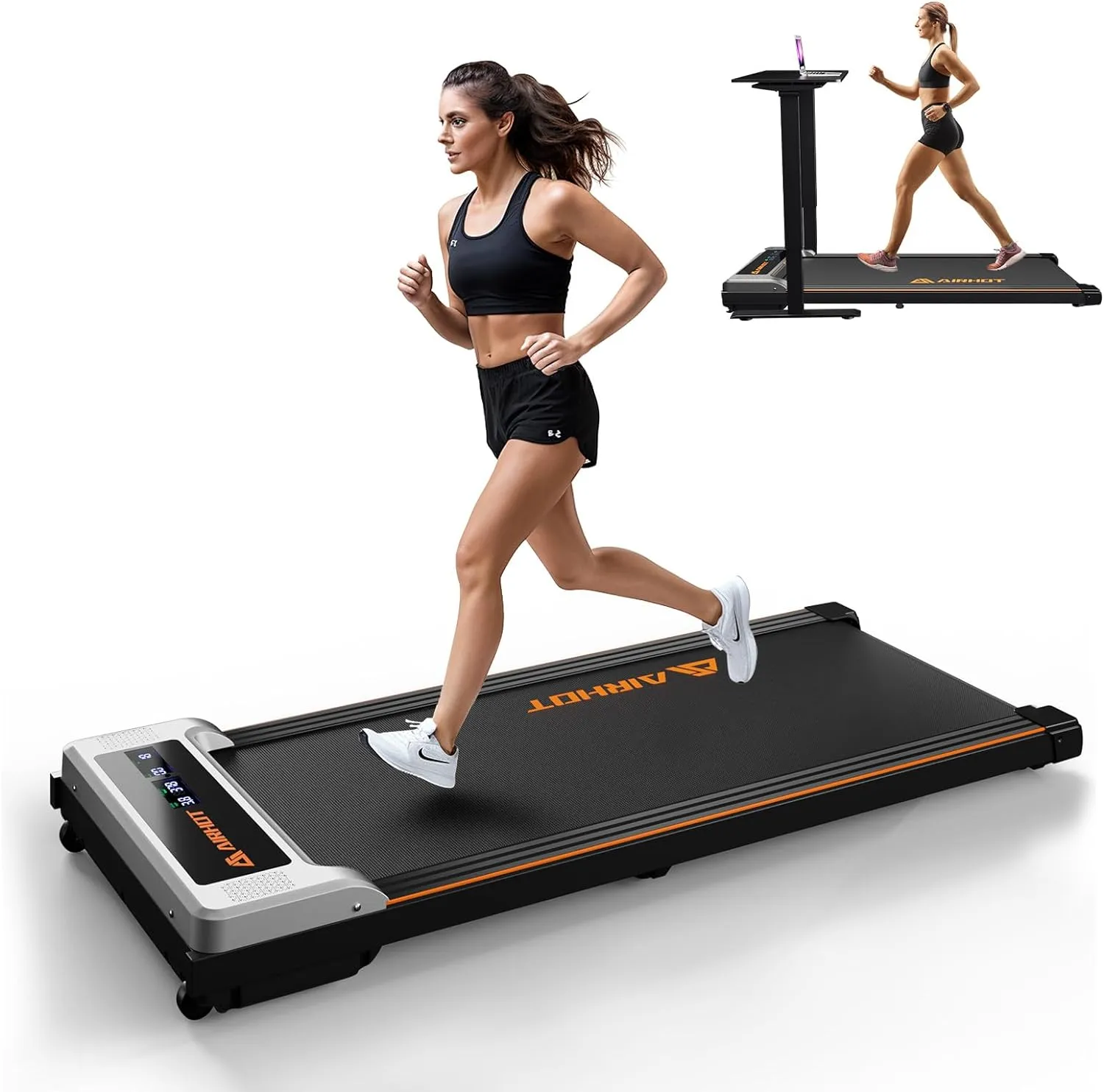 AIRHOT Under Desk Treadmill, Walking Pad 2 in 1 for Walking and Jogging, Portable Walking Treadmill with Remote Control Lanyard for Home/Office, 2.5HP Low-Noise Desk Treadmill in LED Display