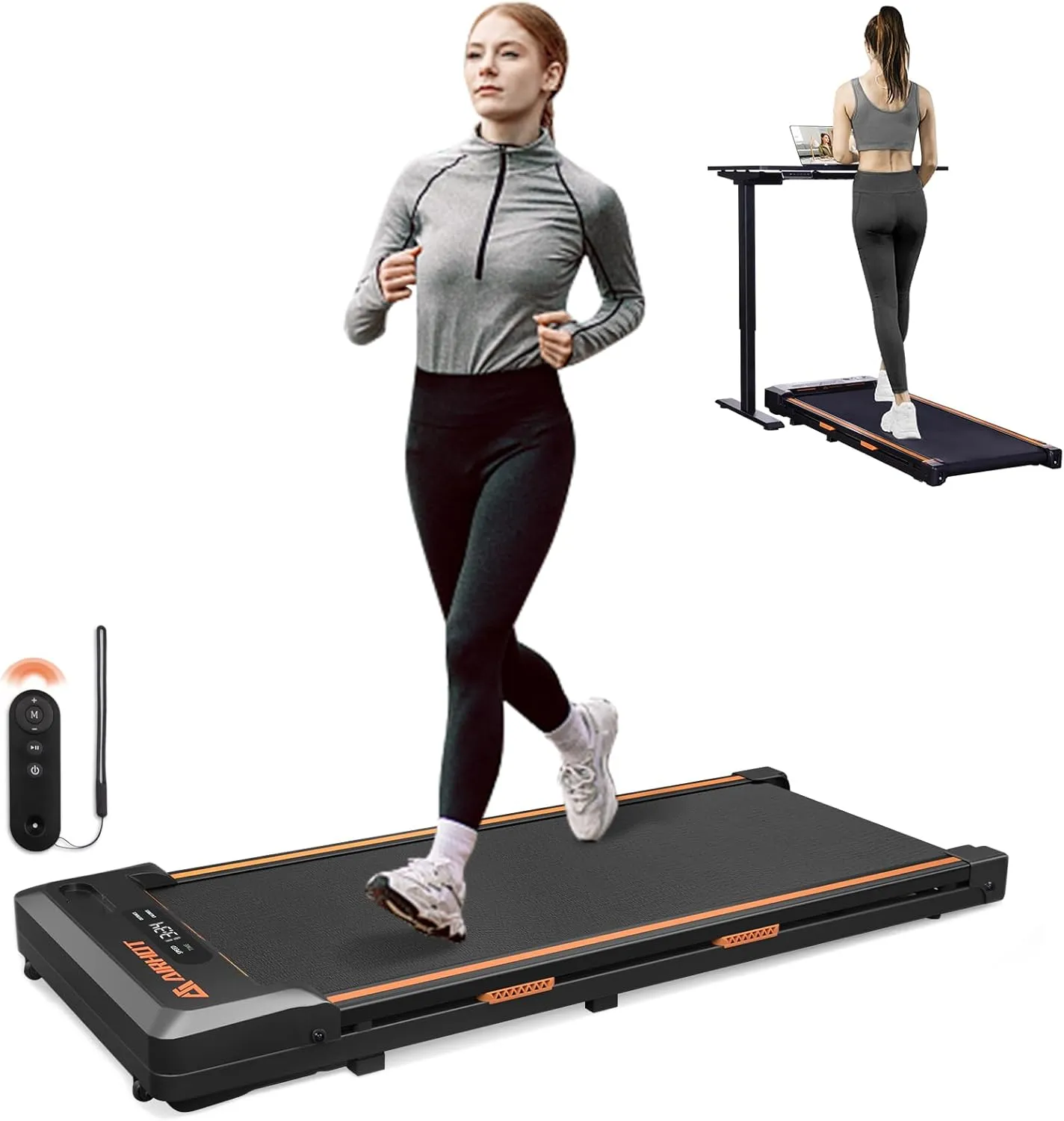 AIRHOT Under Desk Treadmill, Walking Pad 2 in 1 for Walking and Jogging, Portable Walking Treadmill with Remote Control Lanyard for Home/Office, 2.5HP Low-Noise Desk Treadmill in LED Display
