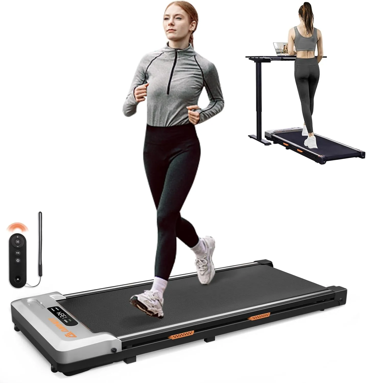 AIRHOT Under Desk Treadmill, Walking Pad 2 in 1 for Walking and Jogging, Portable Walking Treadmill with Remote Control Lanyard for Home/Office, 2.5HP Low-Noise Desk Treadmill in LED Display
