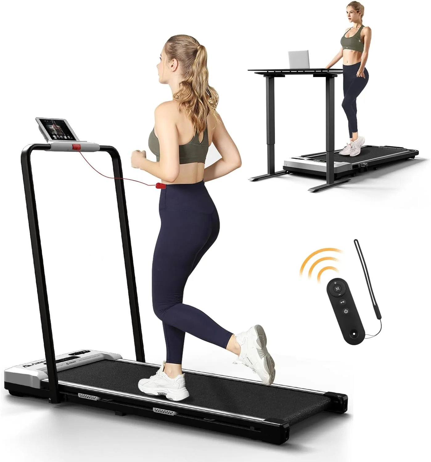 AIRHOT Under Desk Treadmill, Walking Pad 2 in 1 for Walking and Jogging, Portable Walking Treadmill with Remote Control Lanyard for Home/Office, 2.5HP Low-Noise Desk Treadmill in LED Display