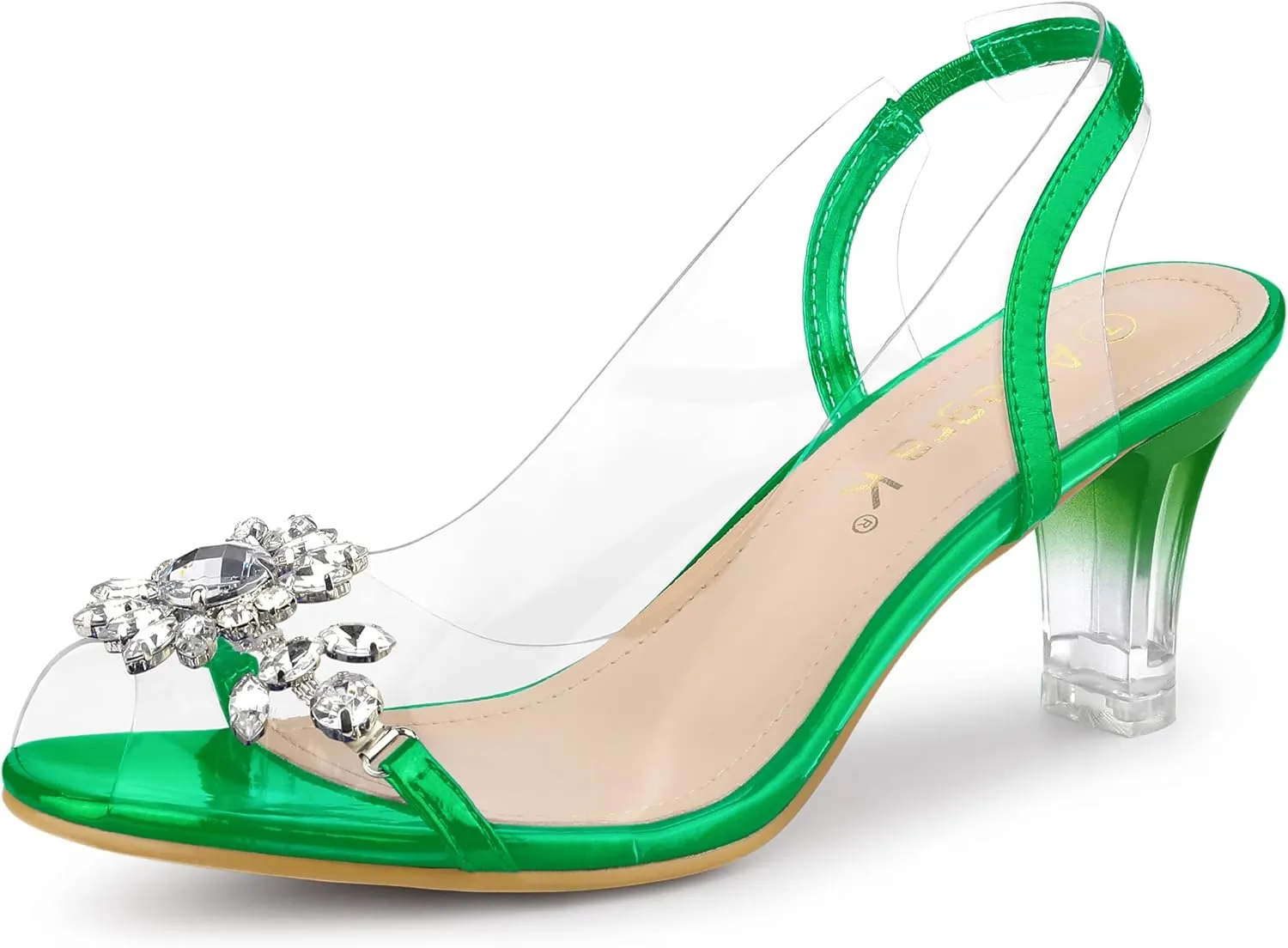 Allegra K Women's Clear Slingback Rhinestone Grass Green Heels Sandals 8 M US