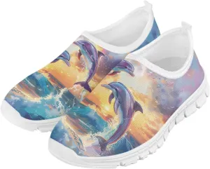 Animal Print Shoes for Girls School Sneakers Breathable Mesh Running Shoes Lightweight Slip on Tennis Shoe