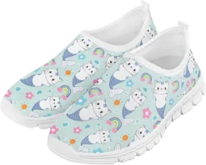 Animal Print Shoes for Girls School Sneakers Breathable Mesh Running Shoes Lightweight Slip on Tennis Shoe
