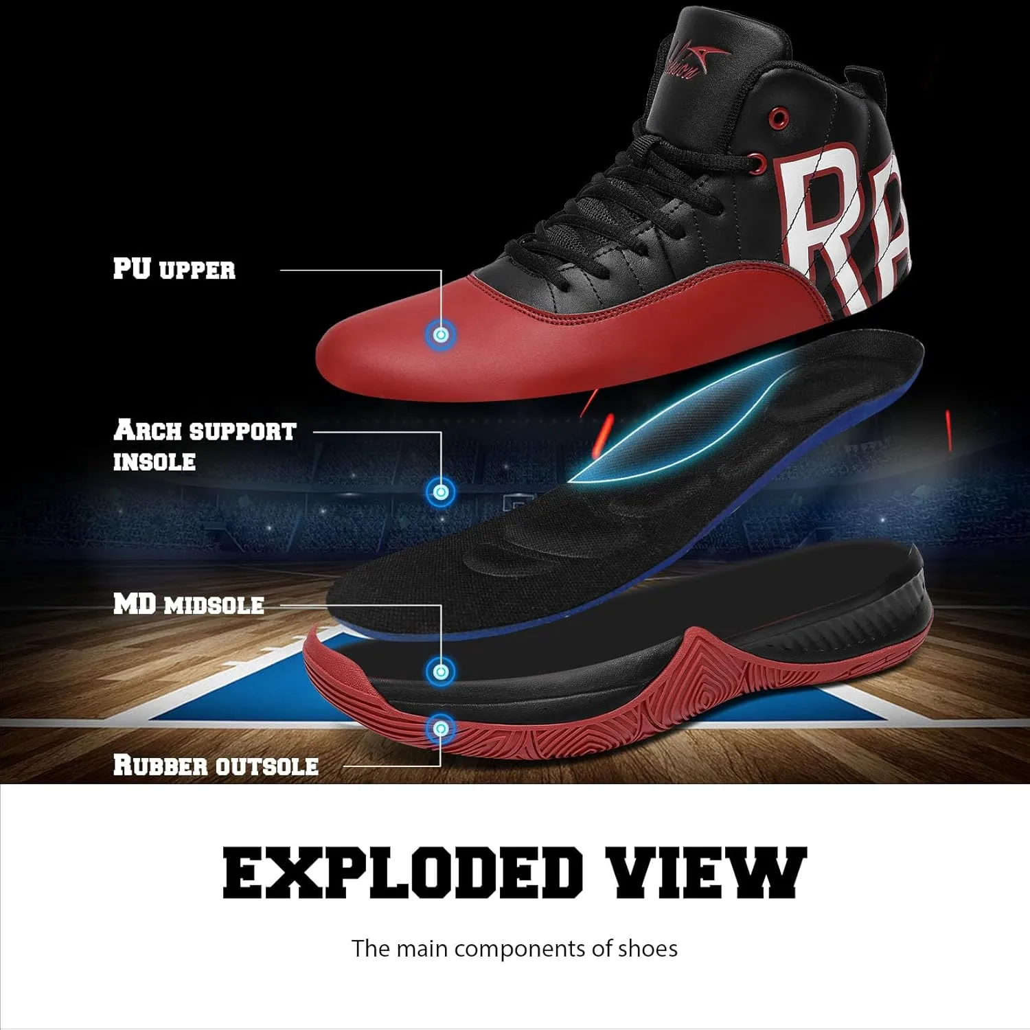 ASHION Mens Basketball Shoes High Top Streetball Lightweight Outdoor Sneakers Cushioning Shoes for Team Sports Athletic