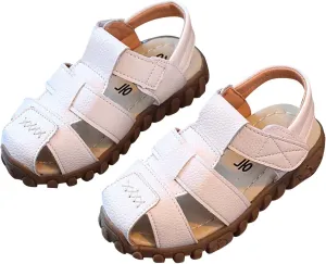 Baby Girls Boys Sandals Slip On Children's Kids Beach Flats Shoes Soft Sole Toe Crash Roman Sandals Comfort Shoes J-355 White 12