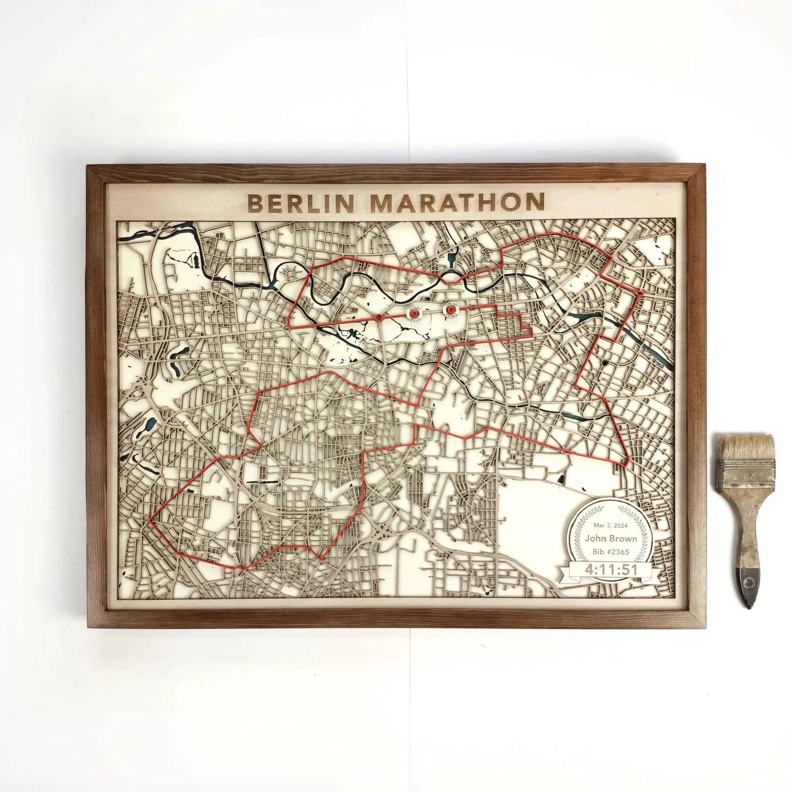 Berlin Marathon Laser-Cut Wooden Map – Unique Runner Poster Gift