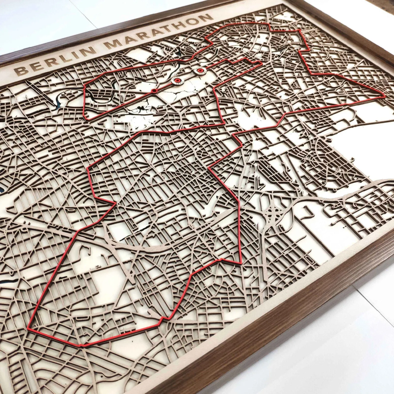 Berlin Marathon Laser-Cut Wooden Map – Unique Runner Poster Gift