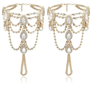 Bienvenu 2Pcs Barefoot Sandals Sparkling Crystal Clear Rhinestone Elegant Design Golden