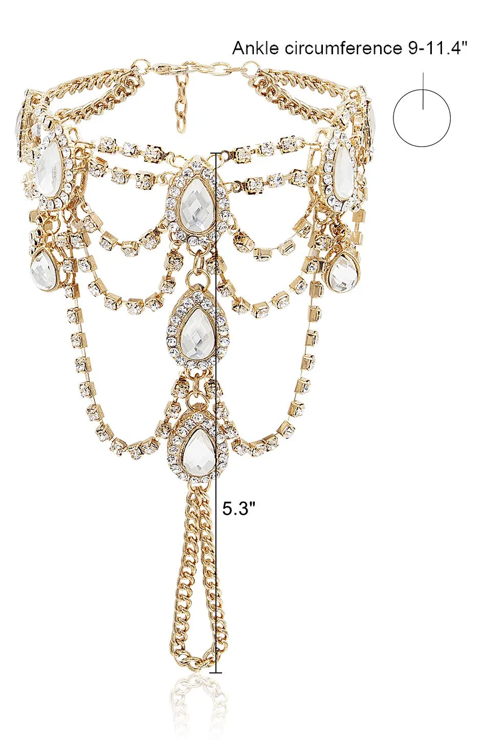 Bienvenu 2Pcs Barefoot Sandals Sparkling Crystal Clear Rhinestone Elegant Design Golden