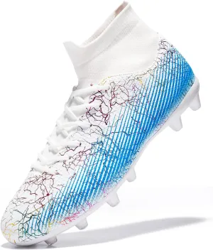 Boys Girls Soccer Cleats Football Cleats Youth Firm Groud Soccer Shoes Athletics Outdoor Football Shoes Sneakers,White,Big Kid 7