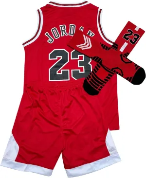 Boys Sports T-Shirt Jersey for kids Youth Basketball Jersey Short Socks Red/Black Set