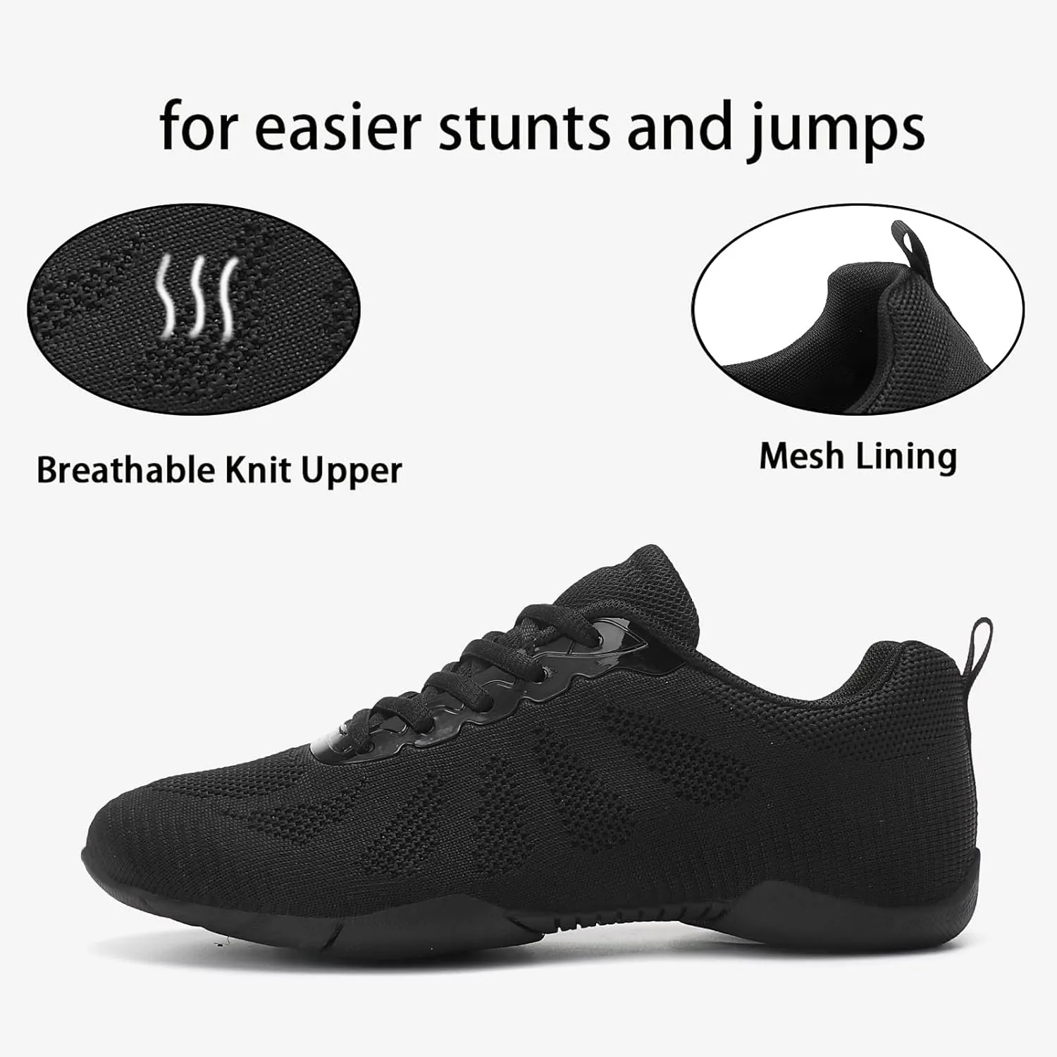 Cheer Shoes Girls Black Cheerleading Dance Shoes Athletic Training Tennis Breathable Youth Competition Cheer Sneakers Little Kid Size 12 to Women 11.5