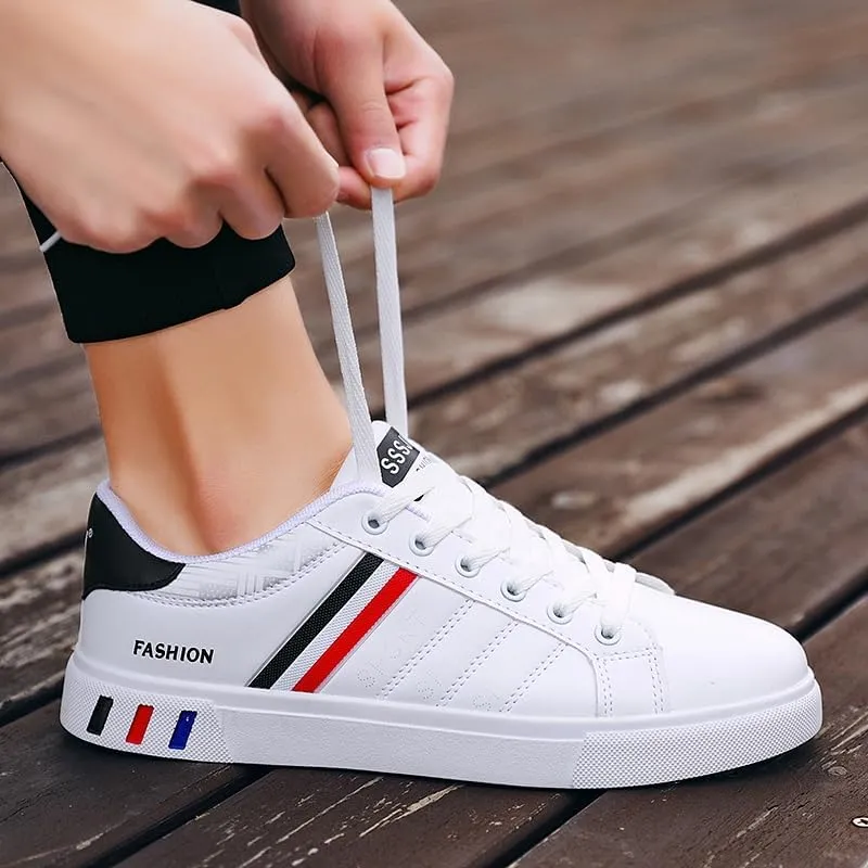 Comfortable Breathable Men's Lace-up Sneakers, Striped Design Skateboard Shoes with Good Traction