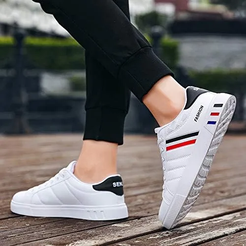 Comfortable Breathable Men's Lace-up Sneakers, Striped Design Skateboard Shoes with Good Traction