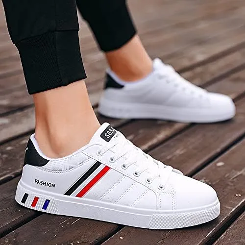 Comfortable Breathable Men's Lace-up Sneakers, Striped Design Skateboard Shoes with Good Traction
