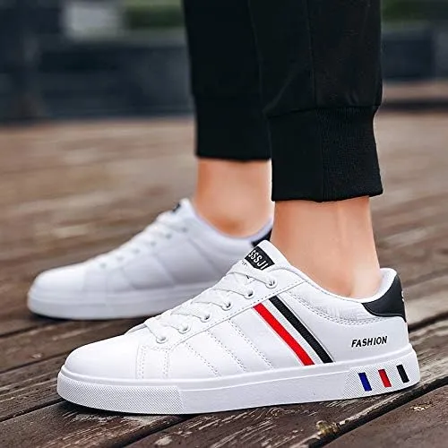 Comfortable Breathable Men's Lace-up Sneakers, Striped Design Skateboard Shoes with Good Traction