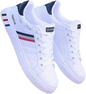 Comfortable Breathable Men's Lace-up Sneakers, Striped Design Skateboard Shoes with Good Traction
