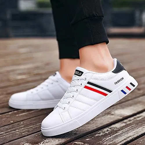 Comfortable Breathable Men's Lace-up Sneakers, Striped Design Skateboard Shoes with Good Traction