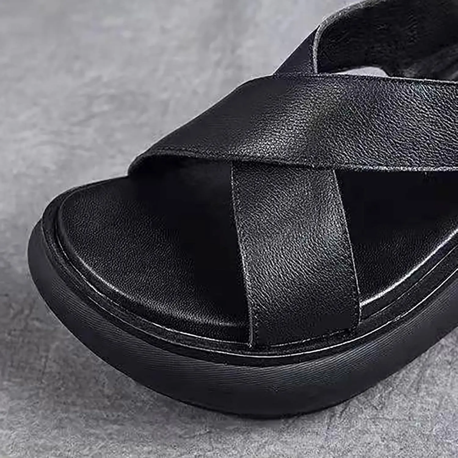 CsgrFagr Thick Sole Sandals for Women's New Summer Open Toe Single Shoe Fish Mouth Women's Shoes Soft Leather Raised Sandals Indoor Sandals for Women Arch Support (Black, 6.5)
