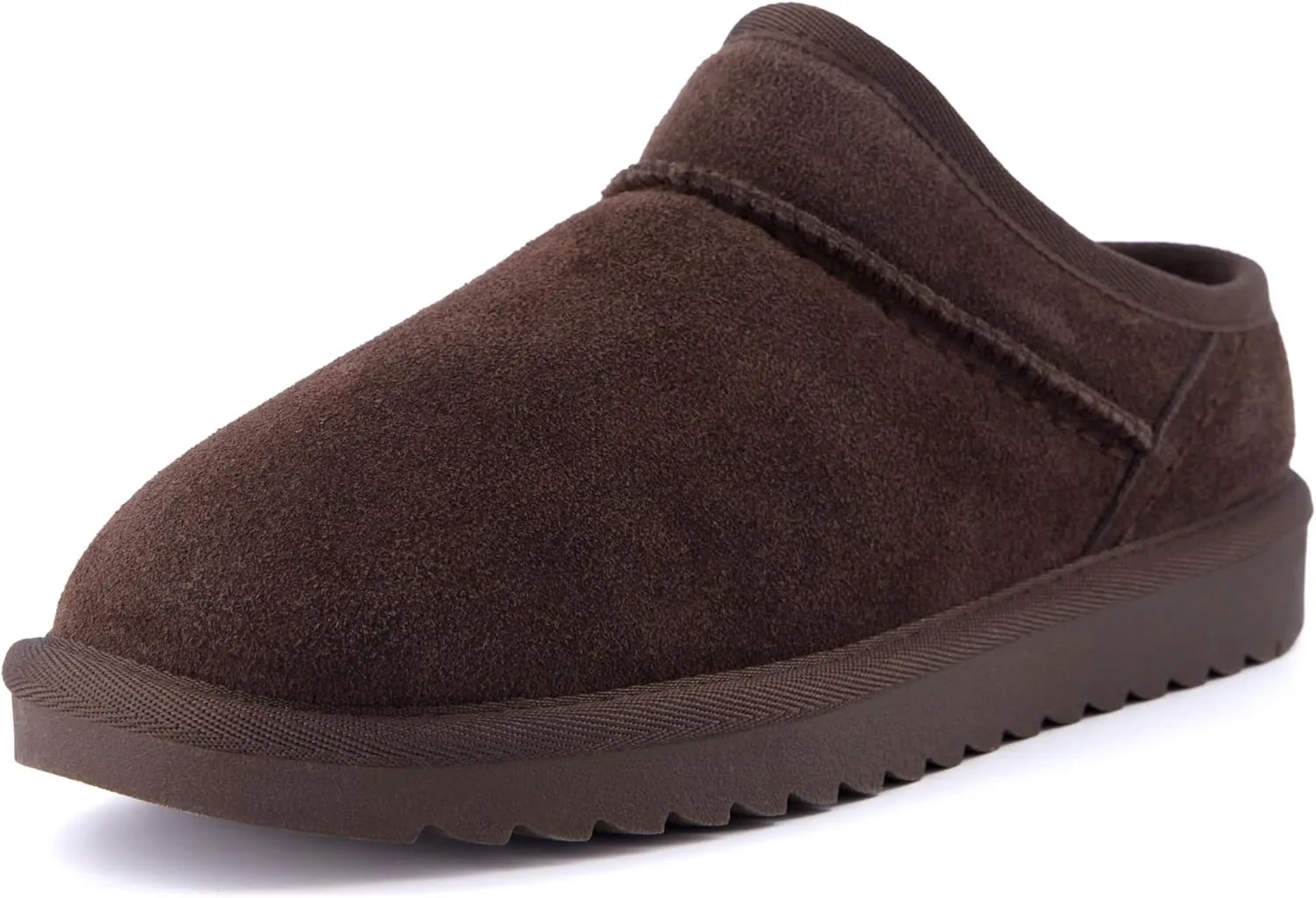CUSHIONAIRE Women's Hilo Faux Shearling Genuine Suede Cozy Mule Slippers  Memory Foam, Chocolate 7.5