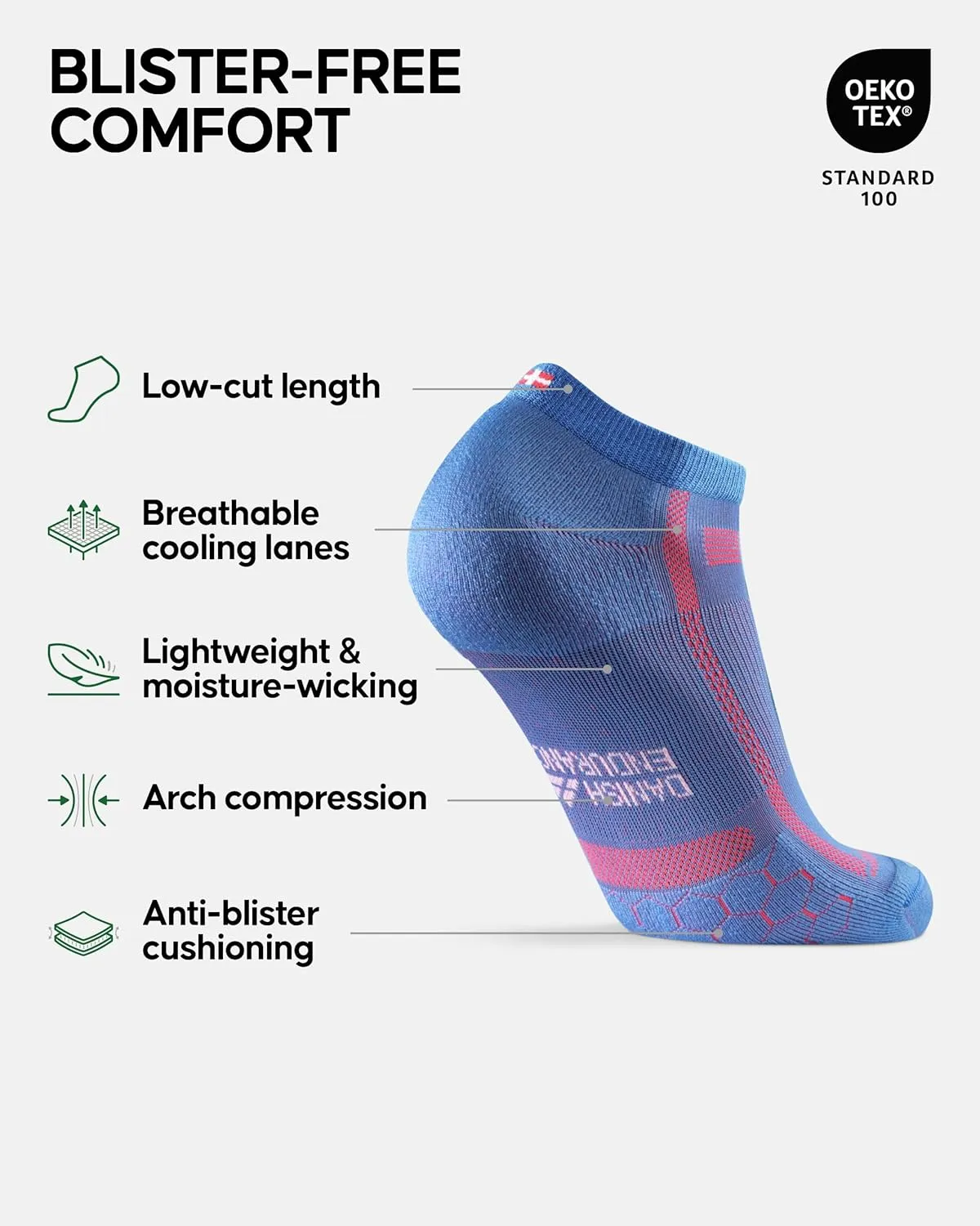 DANISH ENDURANCE Ankle Running Socks for Long Distances, Cushioned, Anti-Blister, Moisture Wicking, Men & Women, 3 & 5 Pack