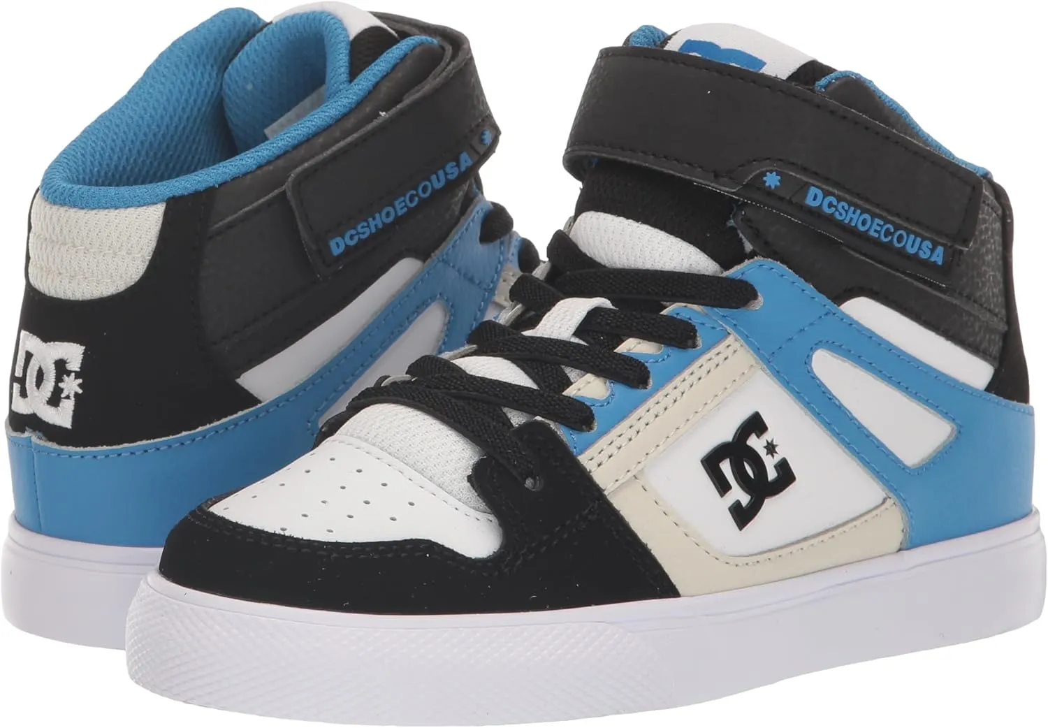 DC Boy's Pure High Top Ev Skate Shoes with Ankle Strap and Elastic Laces