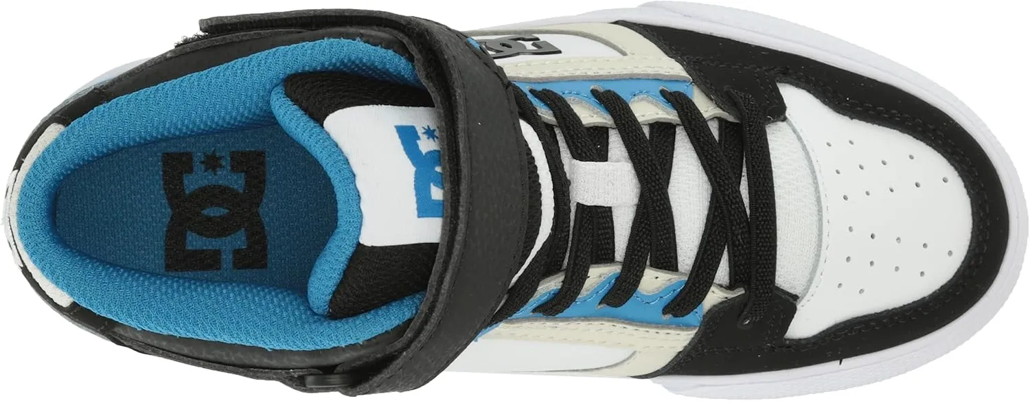 DC Boy's Pure High Top Ev Skate Shoes with Ankle Strap and Elastic Laces