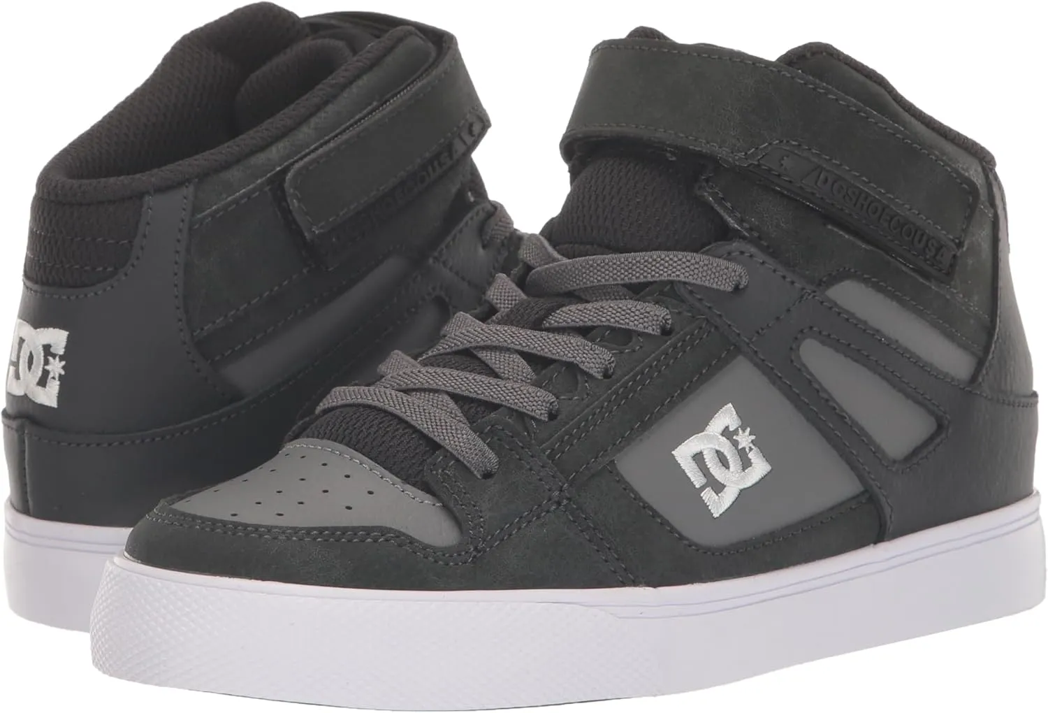 DC Boy's Pure High Top Ev Skate Shoes with Ankle Strap and Elastic Laces