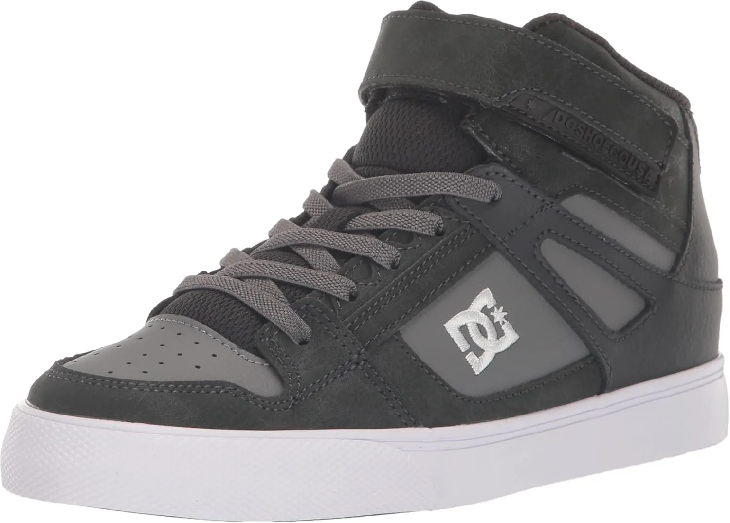 DC Boy's Pure High Top Ev Skate Shoes with Ankle Strap and Elastic Laces