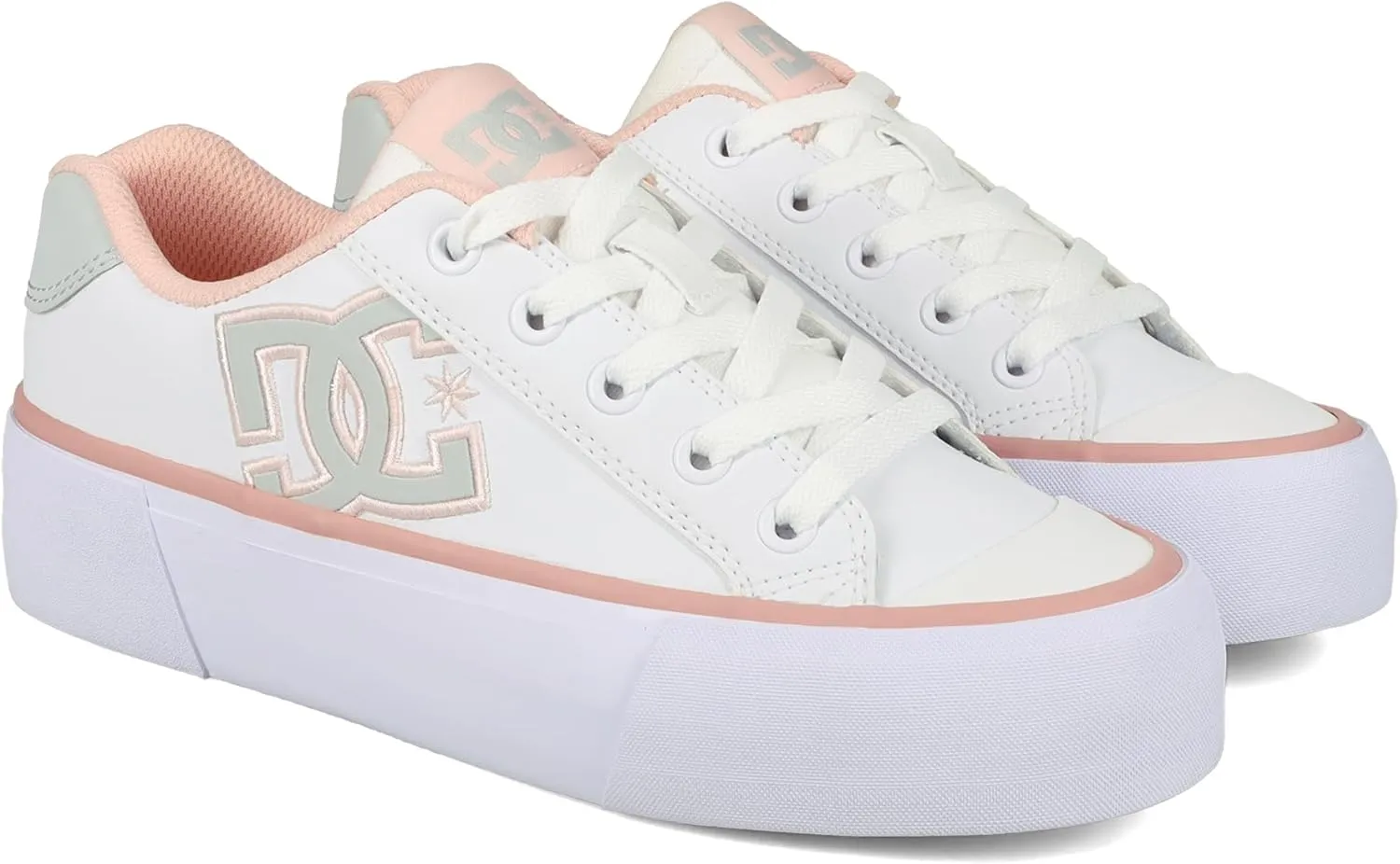 DC Shoes Women's Chelsea Platform Sneaker, White/Grey/Blush, 5.5
