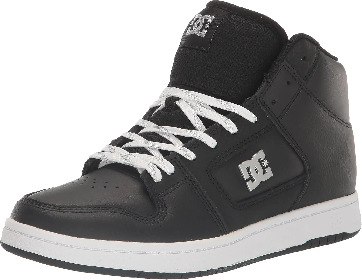 DC Women's Manteca 4 High Top Skate Shoe, Black/Silver, 5