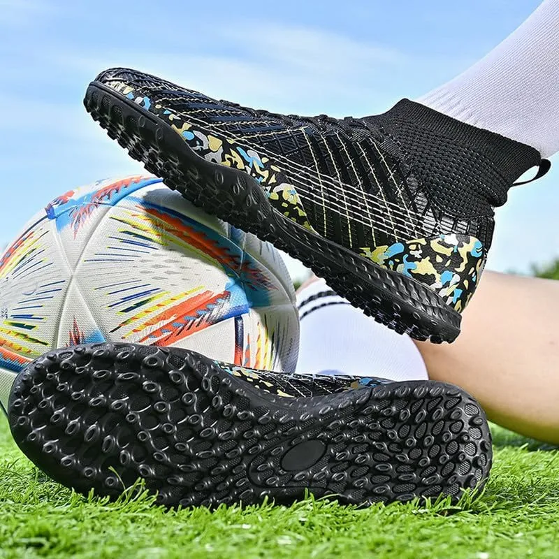 DHOVOR Boys Girls Soccer Cleats Youth High-Top Football Cleats Light-Weight Turf Indoor Soccer Shoes for Kids Outdoor/Indoor/Competition/Unisex
