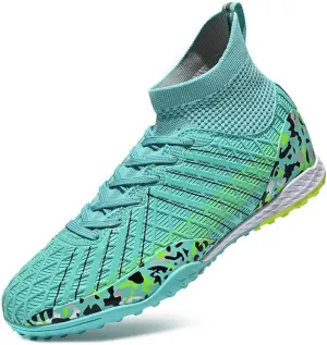 DHOVOR Boys Girls Soccer Cleats Youth High-Top Football Cleats Light-Weight Turf Indoor Soccer Shoes for Kids Outdoor/Indoor/Competition/Unisex