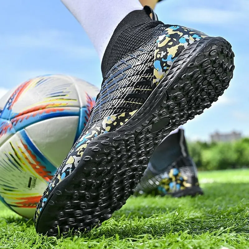 DHOVOR Boys Girls Soccer Cleats Youth High-Top Football Cleats Light-Weight Turf Indoor Soccer Shoes for Kids Outdoor/Indoor/Competition/Unisex