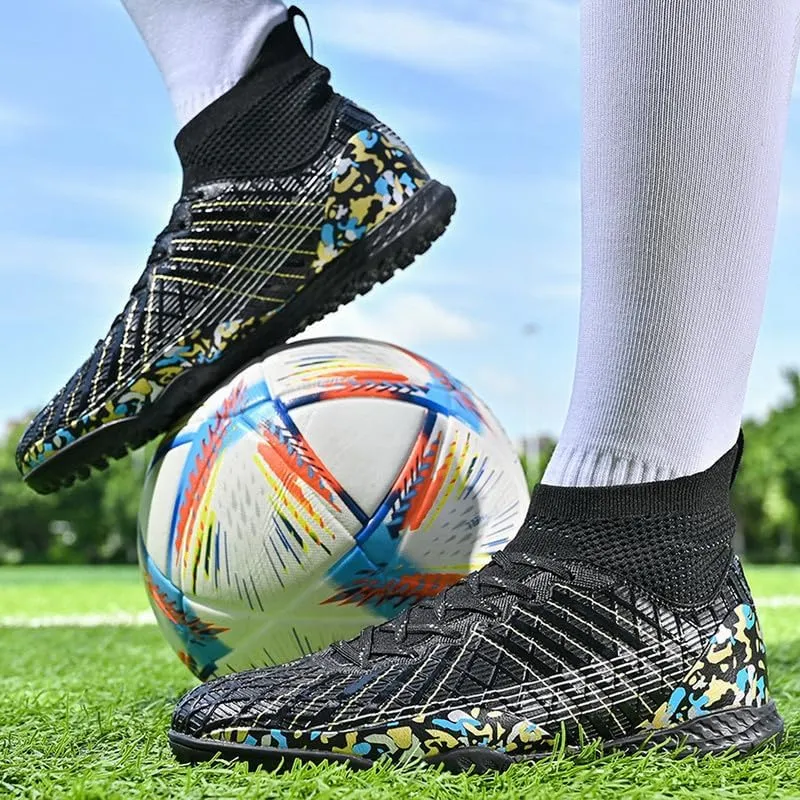 DHOVOR Boys Girls Soccer Cleats Youth High-Top Football Cleats Light-Weight Turf Indoor Soccer Shoes for Kids Outdoor/Indoor/Competition/Unisex