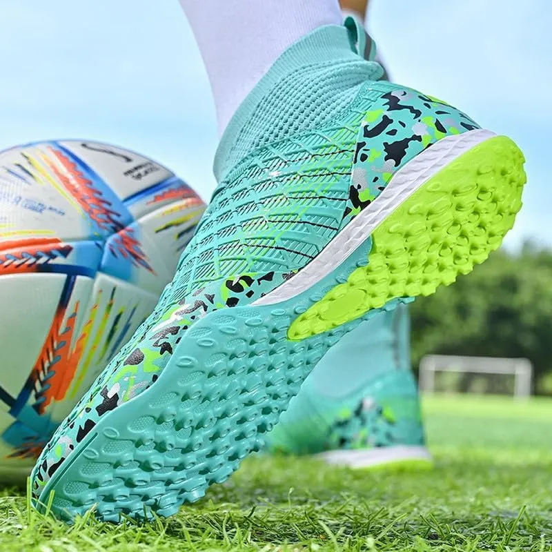 DHOVOR Boys Girls Soccer Cleats Youth High-Top Football Cleats Light-Weight Turf Indoor Soccer Shoes for Kids Outdoor/Indoor/Competition/Unisex