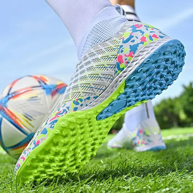 DHOVOR Boys Girls Soccer Cleats Youth High-Top Football Cleats Light-Weight Turf Indoor Soccer Shoes for Kids Outdoor/Indoor/Competition/Unisex