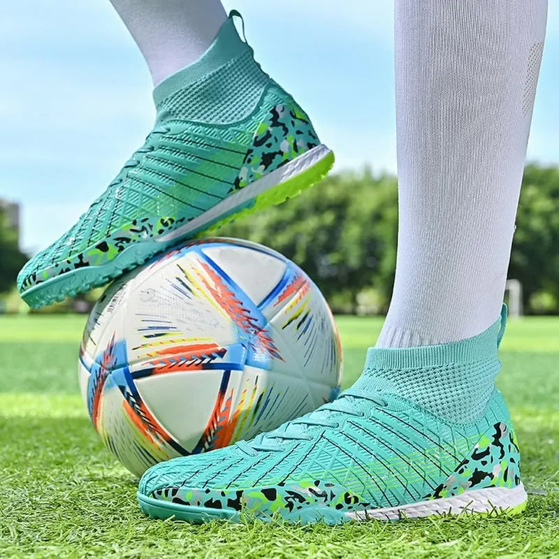 DHOVOR Boys Girls Soccer Cleats Youth High-Top Football Cleats Light-Weight Turf Indoor Soccer Shoes for Kids Outdoor/Indoor/Competition/Unisex