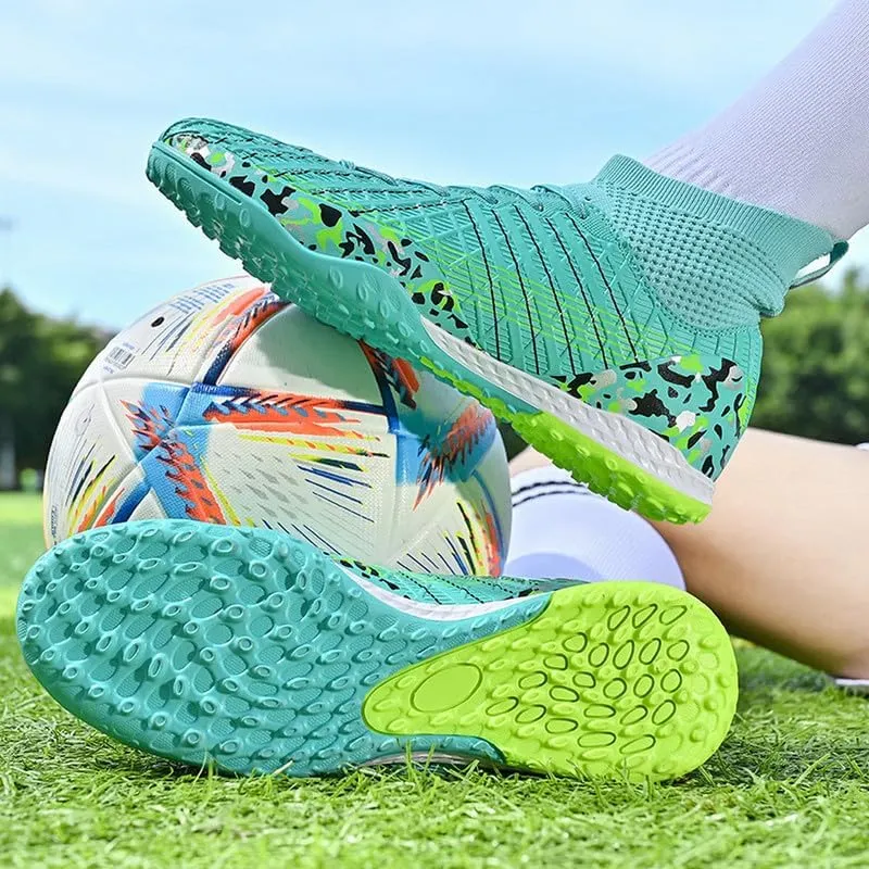 DHOVOR Boys Girls Soccer Cleats Youth High-Top Football Cleats Light-Weight Turf Indoor Soccer Shoes for Kids Outdoor/Indoor/Competition/Unisex