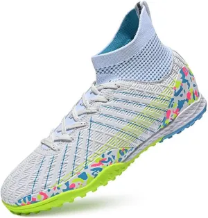 DHOVOR Boys Girls Soccer Cleats Youth High-Top Football Cleats Light-Weight Turf Indoor Soccer Shoes for Kids Outdoor/Indoor/Competition/Unisex
