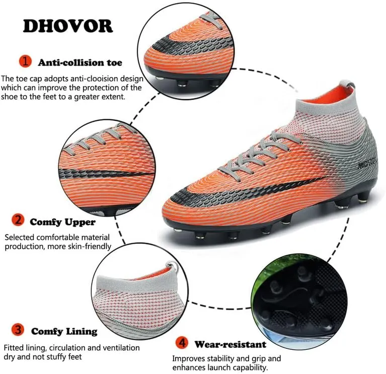 DHOVOR Men's Women's Football Boots FG Football Shoes Unisex Adult Athletics Football Trainers Football Cleats Teenagers Soccer Shoes